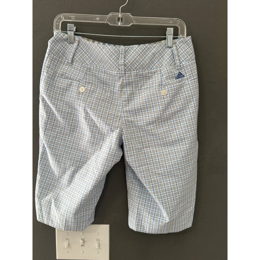 Adidas‎ Womens Plaid Golf Shorts Blue Tan Check Performance Size 4 Preppy